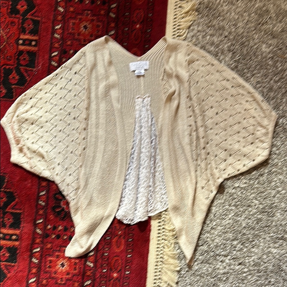 Anthropologie Cream Knit Lace Cardigan